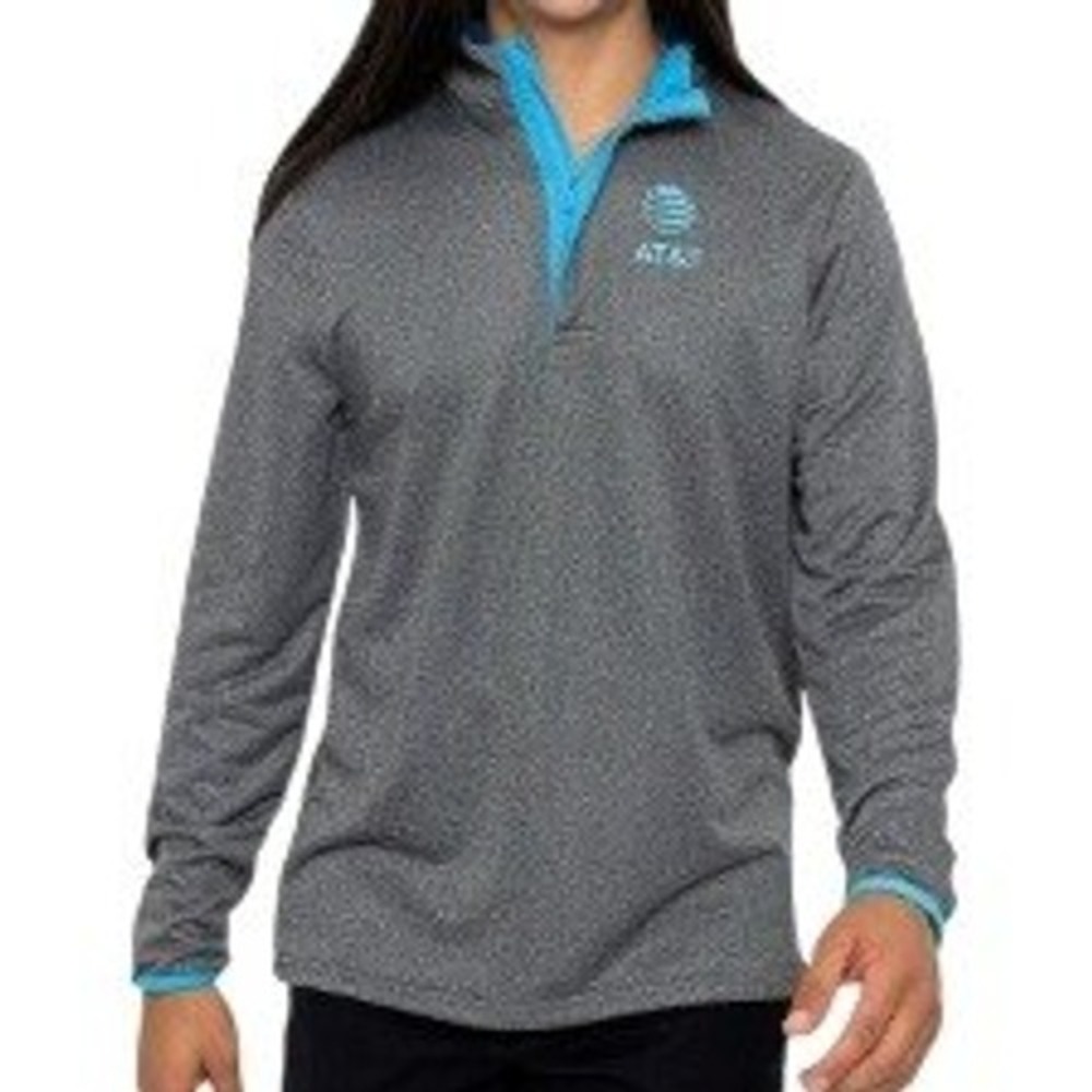 AT&T Gray 1/4 Zip Long Sleeve Pullover Mens Size Medium with Blue Accents